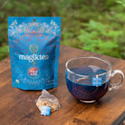 Magiktea Palo Azul tea bags, 15 plant-based USDA Organic tea bags with fresh herbal appearance in a clear container
