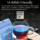Loose Palo Azul tea by Magiktea in a 5 oz package, USDA Organic, shown in a resealable bag with fresh tea leaves inside.