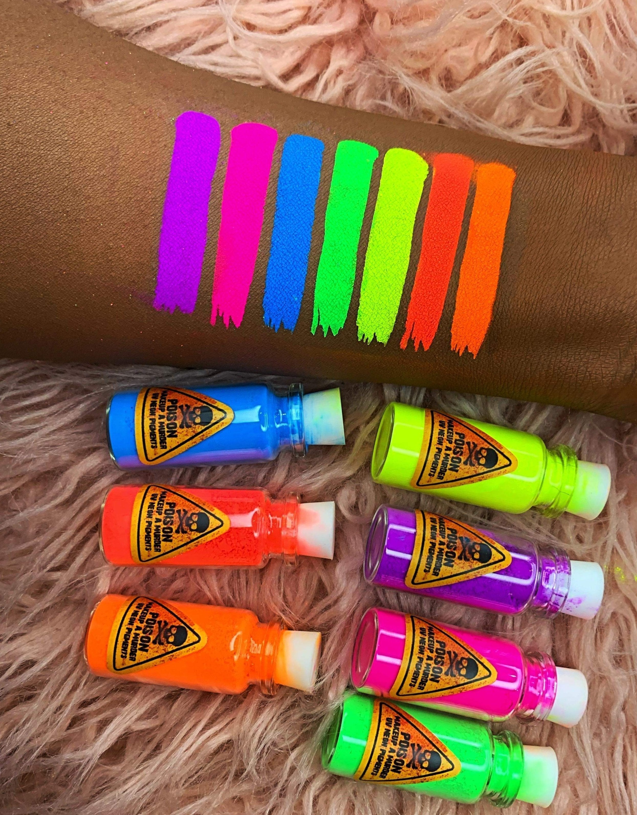 Poison Neon Pigments™ bundle by Makeup A Murder, INC featuring vibrant, neon-colored makeup pigments in bright shades.