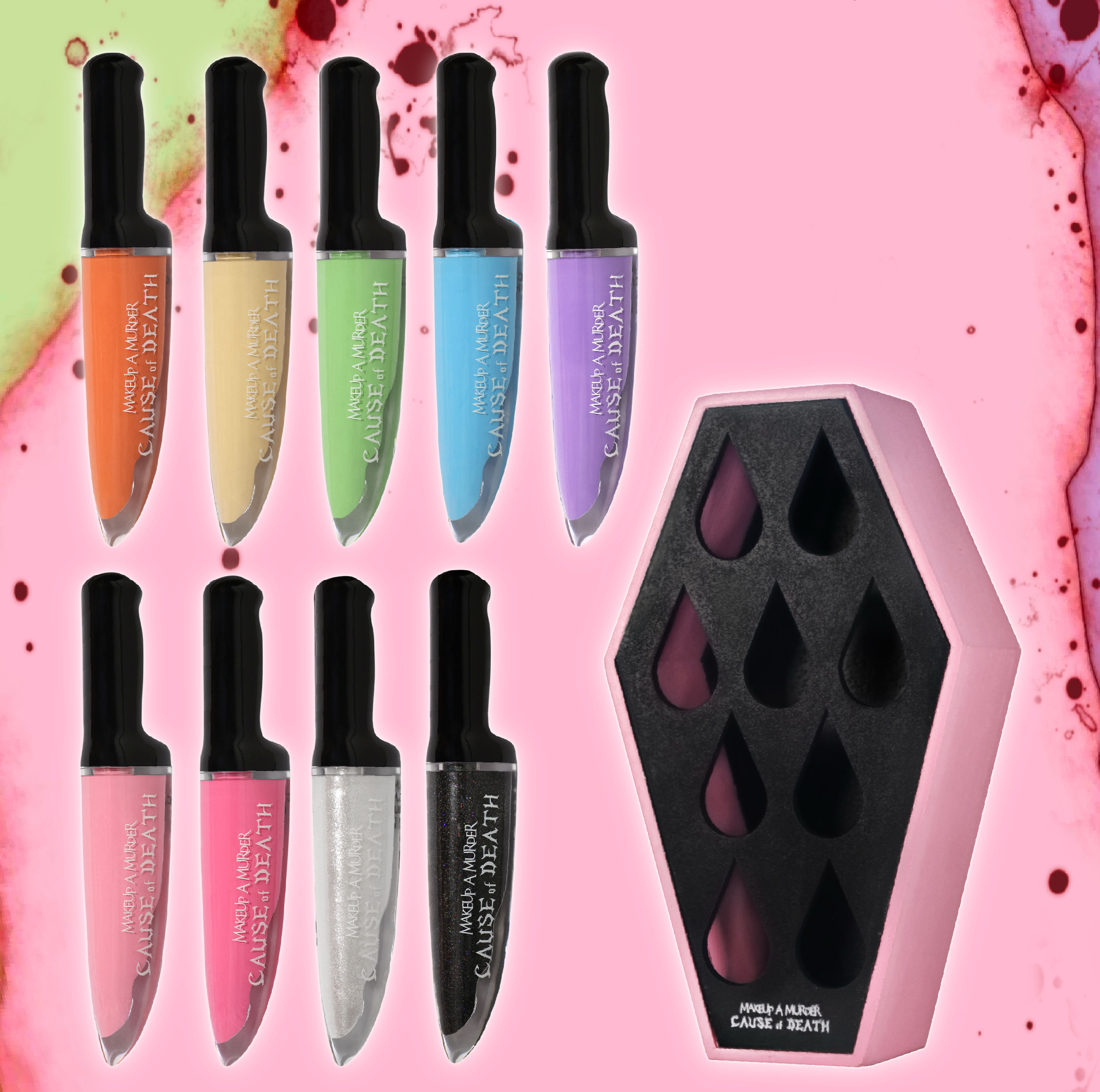 Makeup A Murder, INC Cause of Death Pastel Collection eyeshadow palette with pastel shades and artistic packaging.