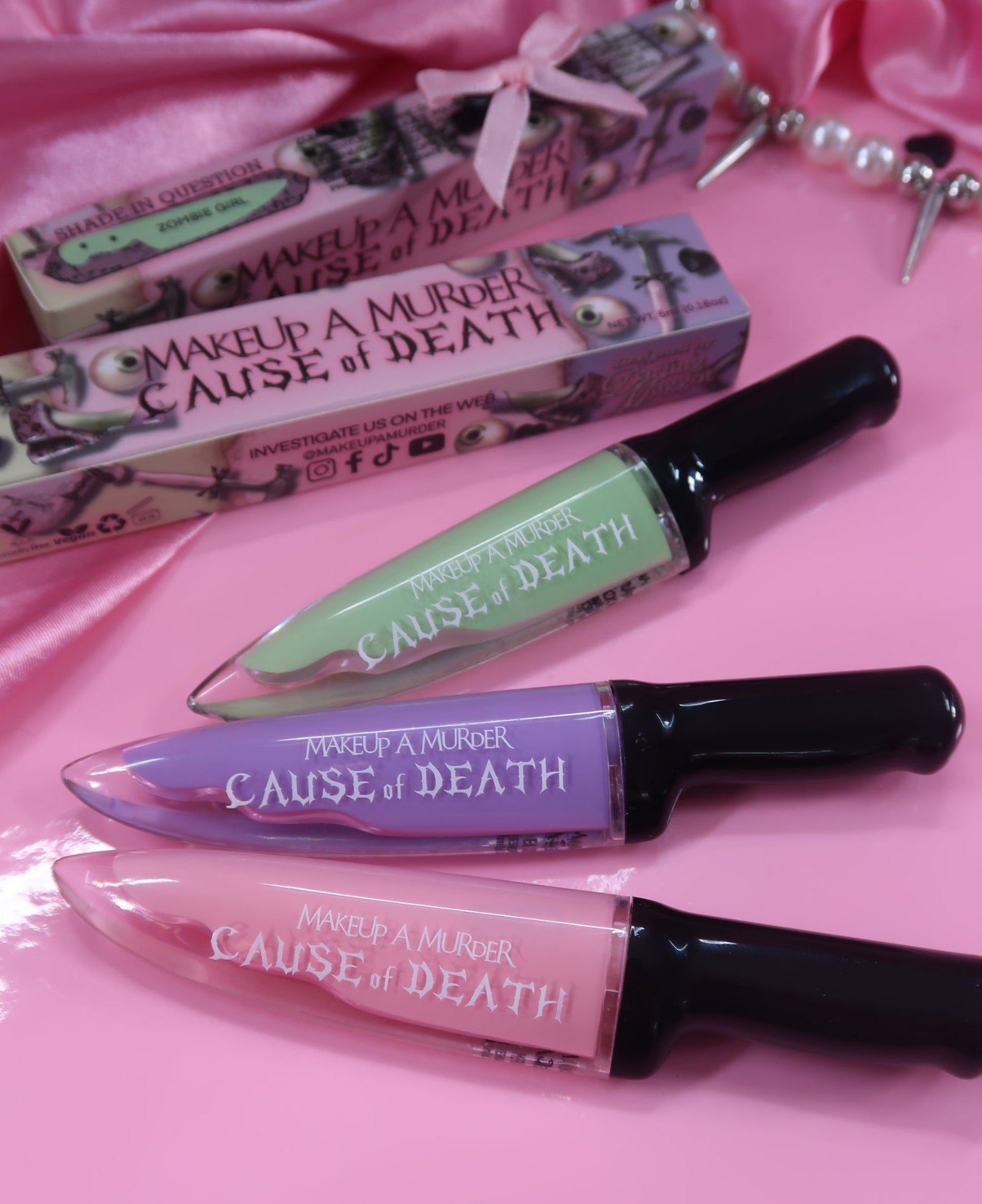 Makeup A Murder, INC Cause of Death Pastel Collection makeup palette with pastel shades and artistic packaging.