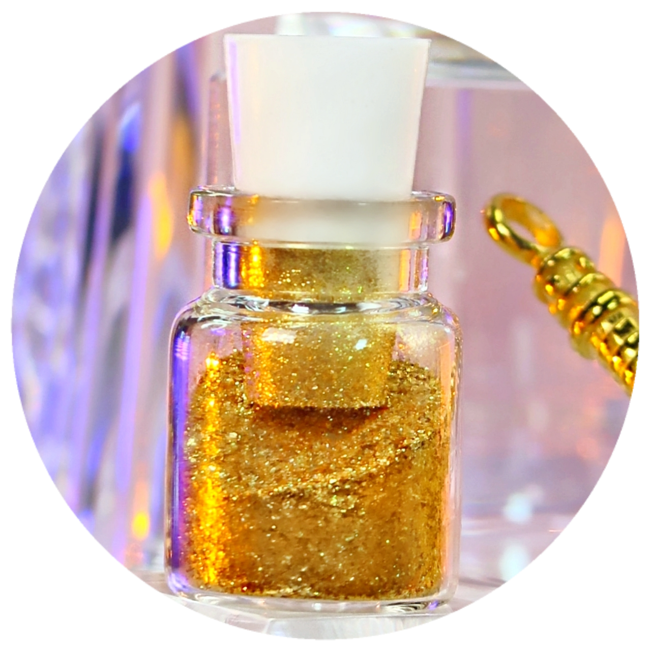 Makeup A Murder, INC Poison Highlights glitter eyeshadow with shimmering purple and green tones in a close-up image.