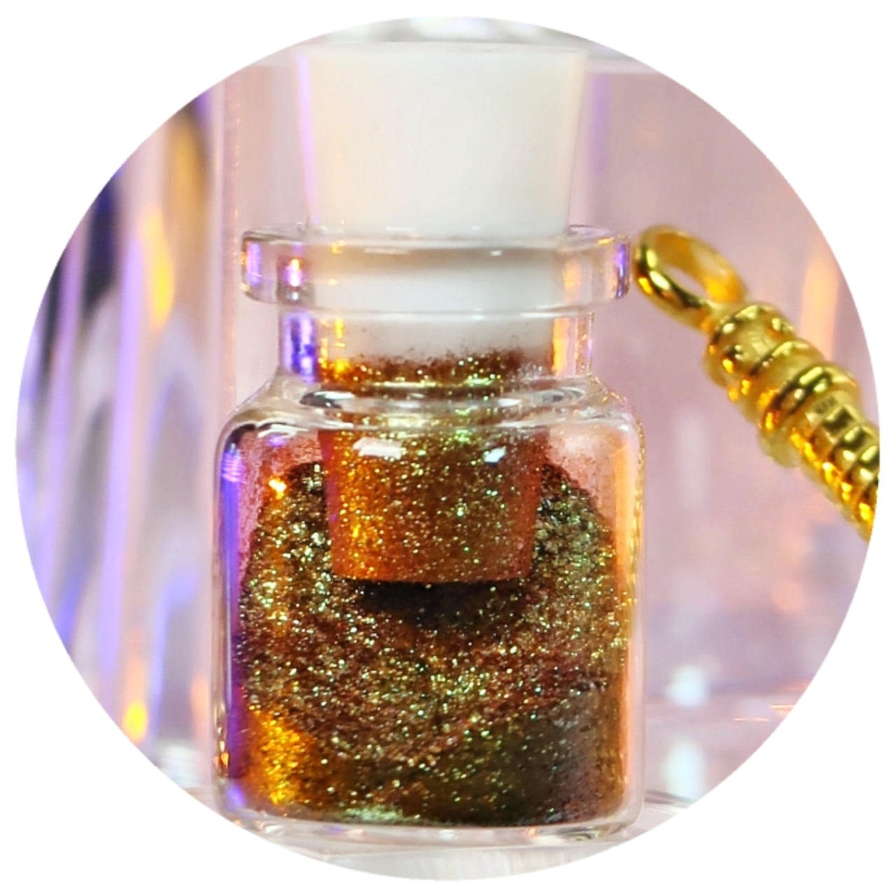 Makeup A Murder, INC Poison Highlights glitter in a vibrant, shimmery makeup product with a striking, colorful appearance.