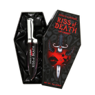 Makeup A Murder, INC Kiss of Death Bloody Lip Stains lipgloss in deep red with bloody effect, displayed on a model's lips.