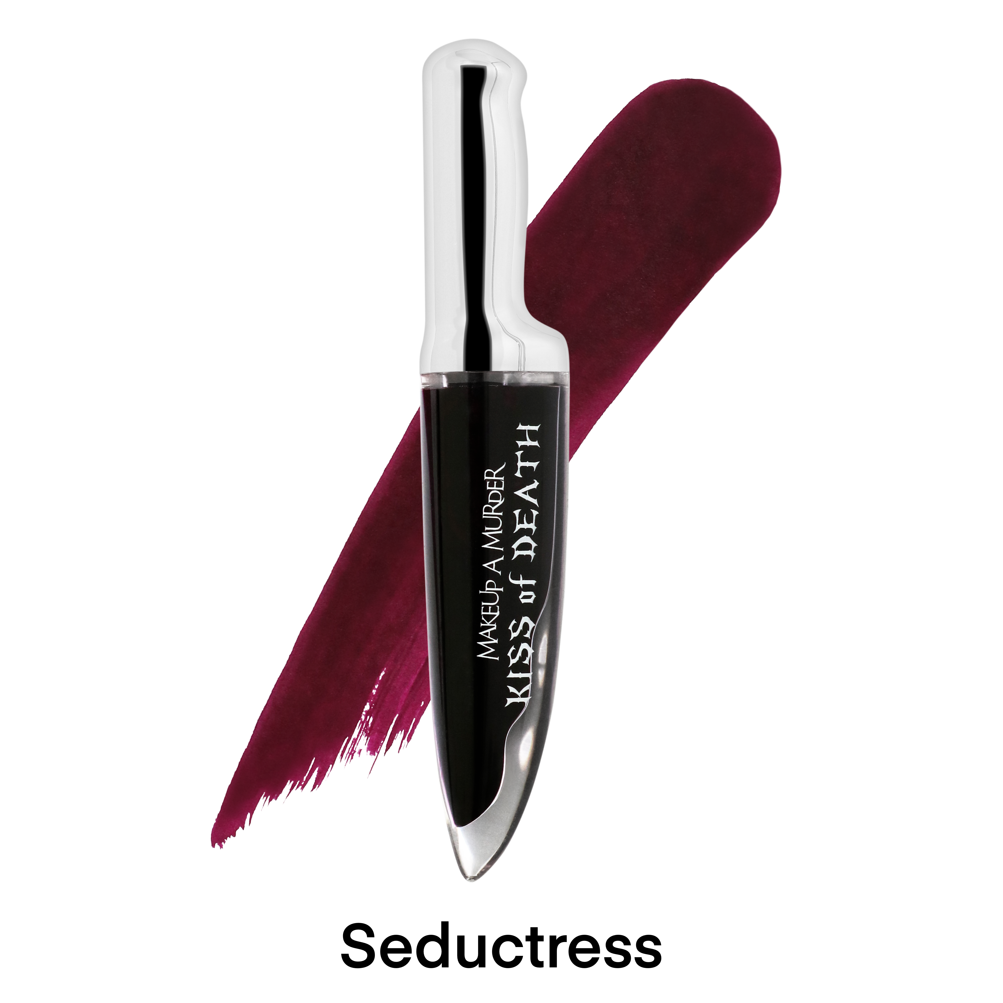 Makeup A Murder, INC KISS of DEATH Bloody Lip Stains lipgloss with deep red, blood-inspired color and glossy finish.