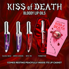 Full collection of KISS of DEATH Bloody Lip Oils by Makeup A Murder, INC, featuring vibrant, blood-inspired lip glosses and oils.