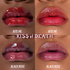 KISS of DEATH Bloody Lip Oils full collection by Makeup A Murder, INC, featuring a variety of vibrant, bloody-themed lip oil shades.