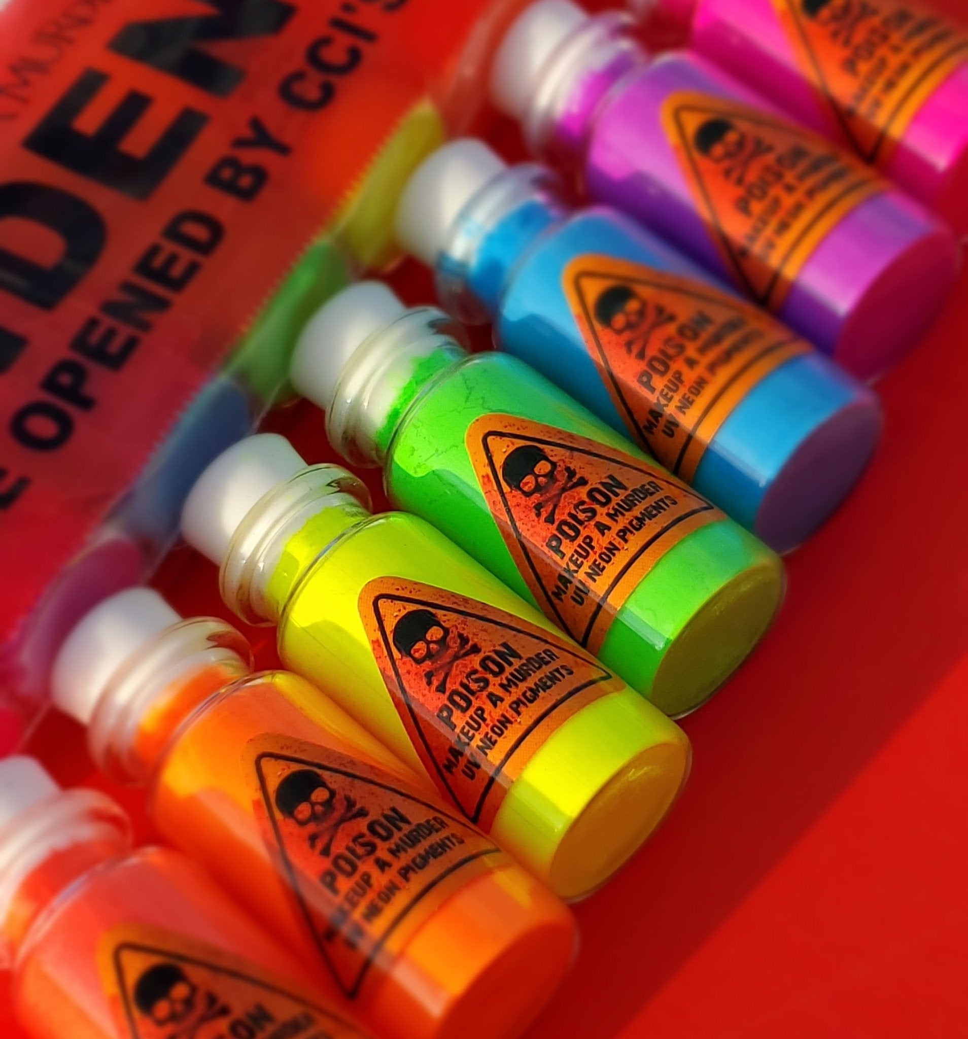 Makeup A Murder, INC Poison Neon x Chemical X CMS™ master makeup palette with vibrant neon colors and bold packaging.