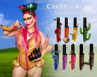 Makeup A Murder, INC rainbow liquid eyeshadow collection with a red coffin-shaped container and colorful shades.