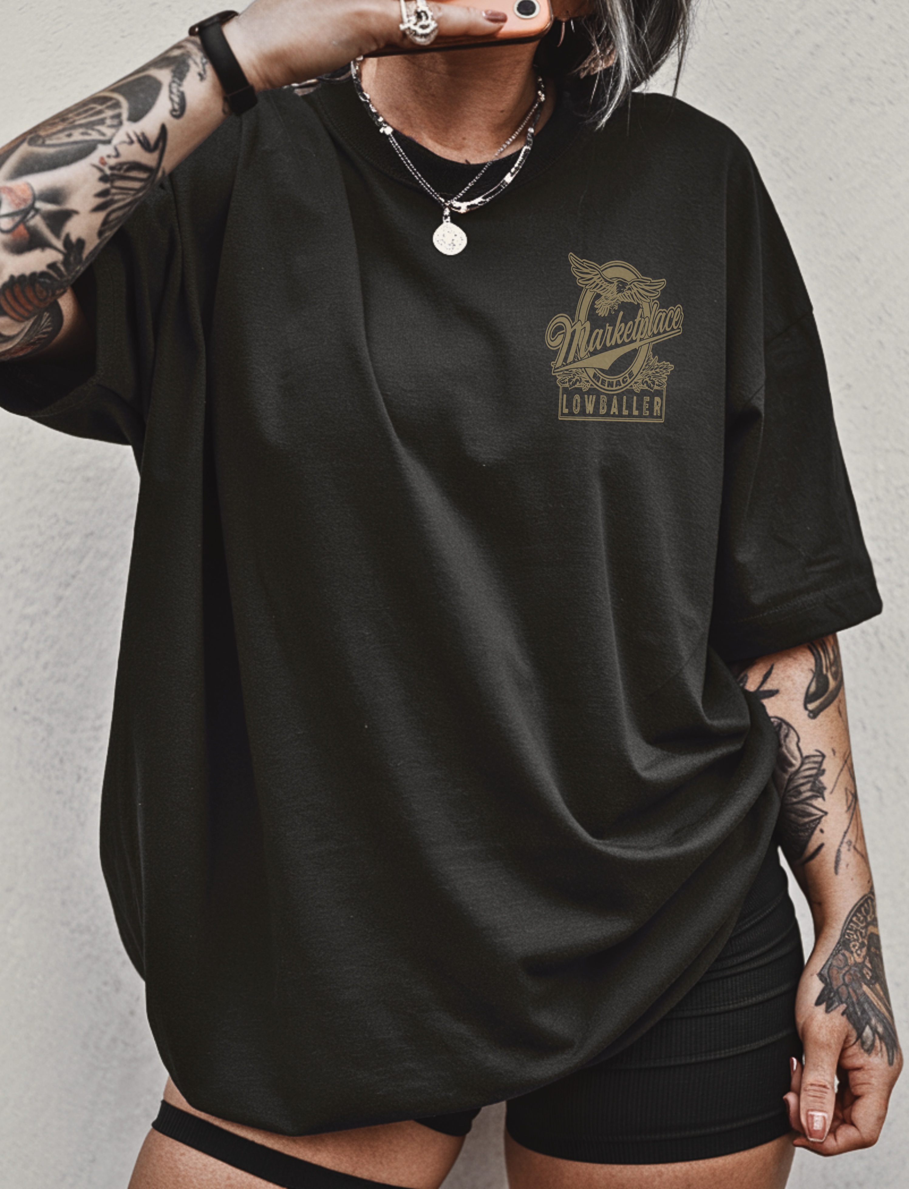 Front view of the Marketplace Menace T-shirt by Shop Karma Tees, featuring bold graphic design on a casual men's tee.