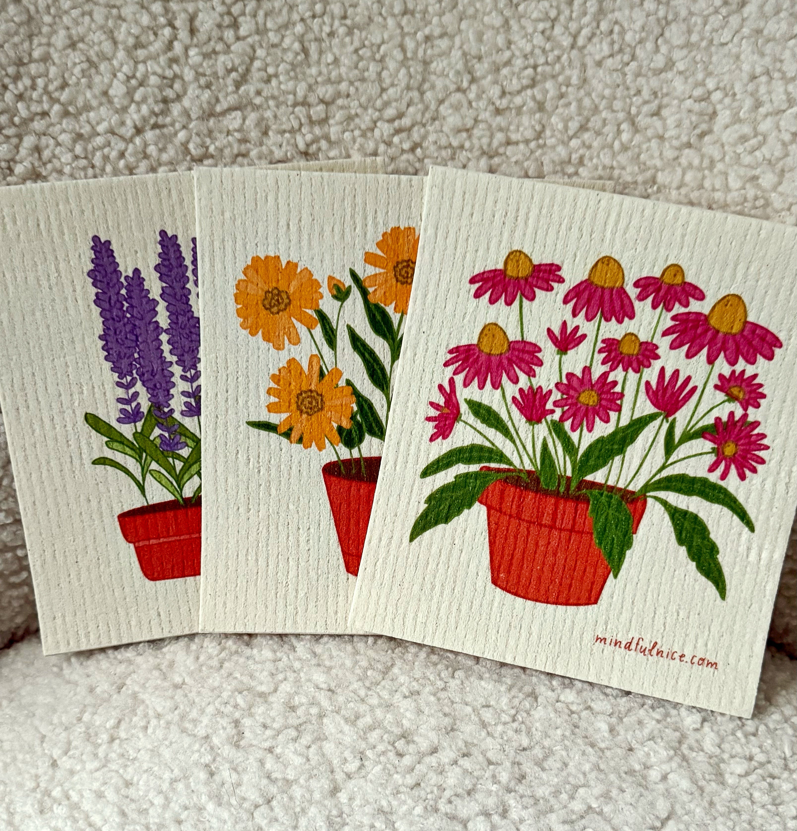 Set of Mindfulnice Swedish dishcloths for cleaning, eco-friendly and reusable kitchen cloths, ideal as thoughtful gifts.