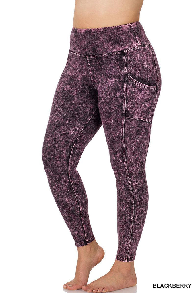 Mineral Wash Wide Waistband Full Length Leggings with Pockets - Practical Magic Store