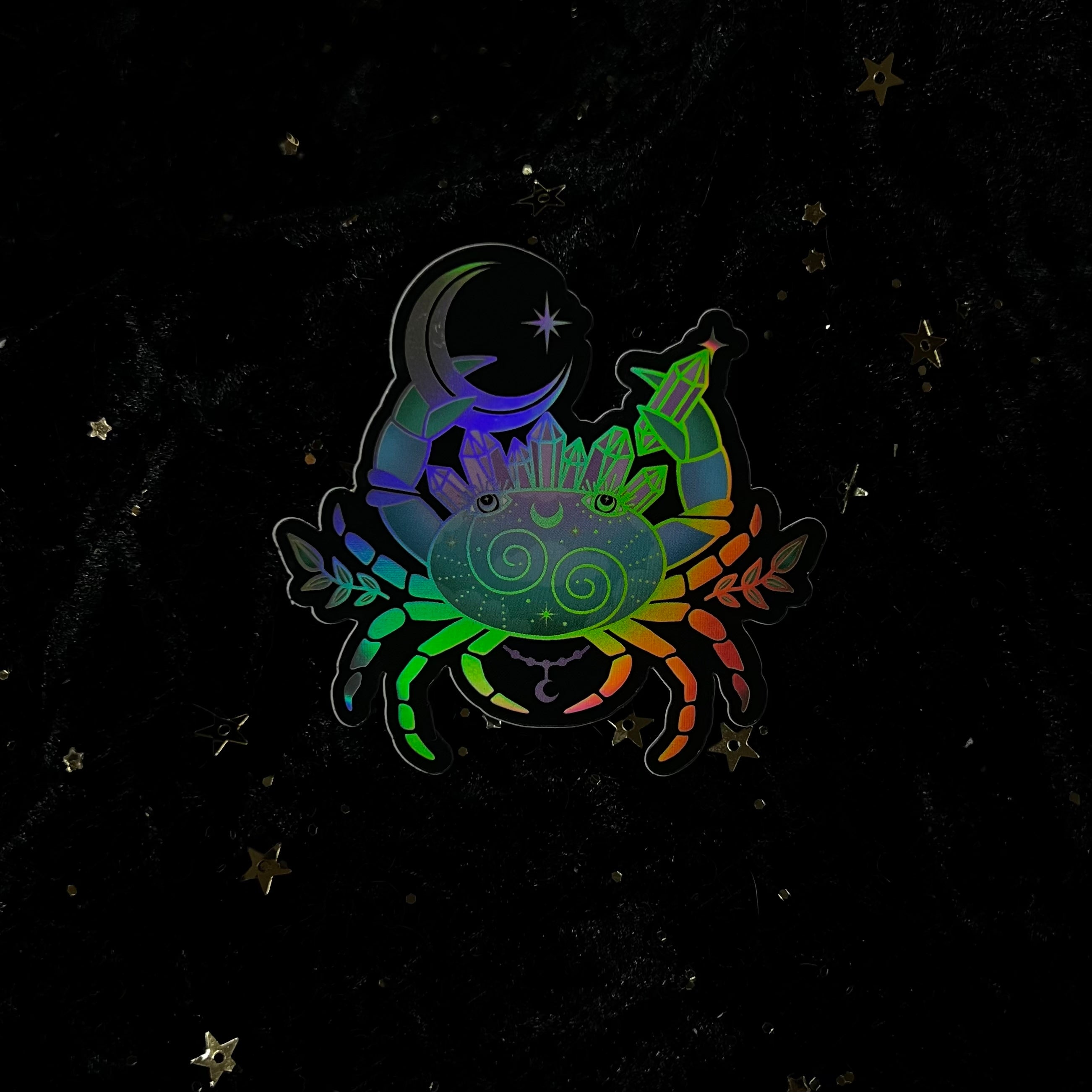 Moonstruck Crystals zodiac sticker featuring colorful crystal designs representing each zodiac sign.