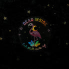 Holo flamingo sticker with "Dead Inside But Still Cute AF" design by Moonstruck Crystals, vibrant and shiny 3D holographic effect.