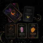 Gold Crystal Affirmations© Golden Aura Edition Card Deck by Moonstruck Crystals, featuring a set of affirmation cards with gold and crystal designs.