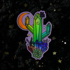 Holographic crystal cactus sticker by Moonstruck Crystals featuring a shimmering, colorful cactus design on a clear background.