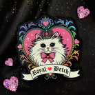 Sassy kitty cat holo sticker from Moonstruck Crystals with vibrant rainbow holographic design and playful feline illustration.