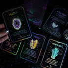 Silver Crystal Affirmations card deck by Moonstruck Crystals with shiny silver cards featuring positive affirmation designs.