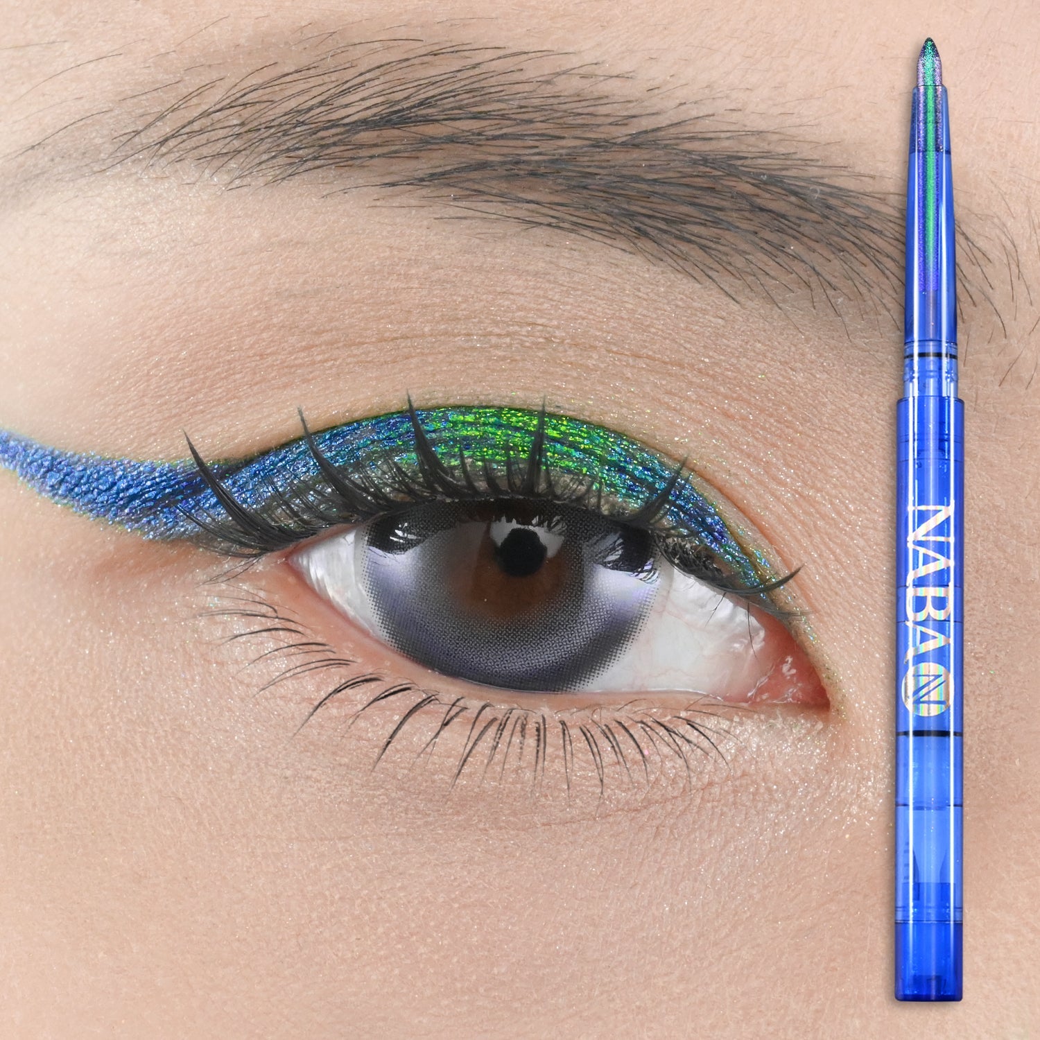 NABA Cosmetics USA eyeliner kit with multiple shades and applicators, displayed in a sleek black case for precise eye makeup application.