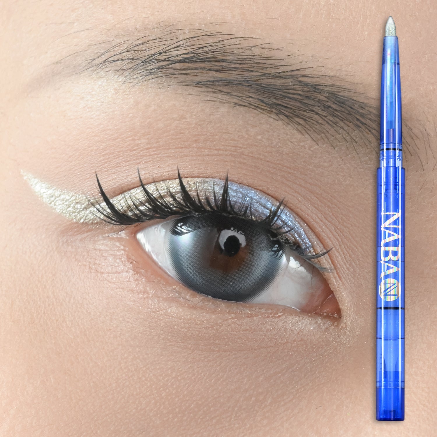 NABA Cosmetics USA eyeliner kit with multiple shades and brushes, displayed with open eyeliners and applicators on a white background.