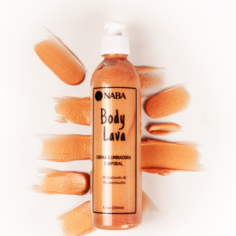Shimmering golden body lava from NABA Cosmetics USA with a smooth, luminous texture for radiant skin.