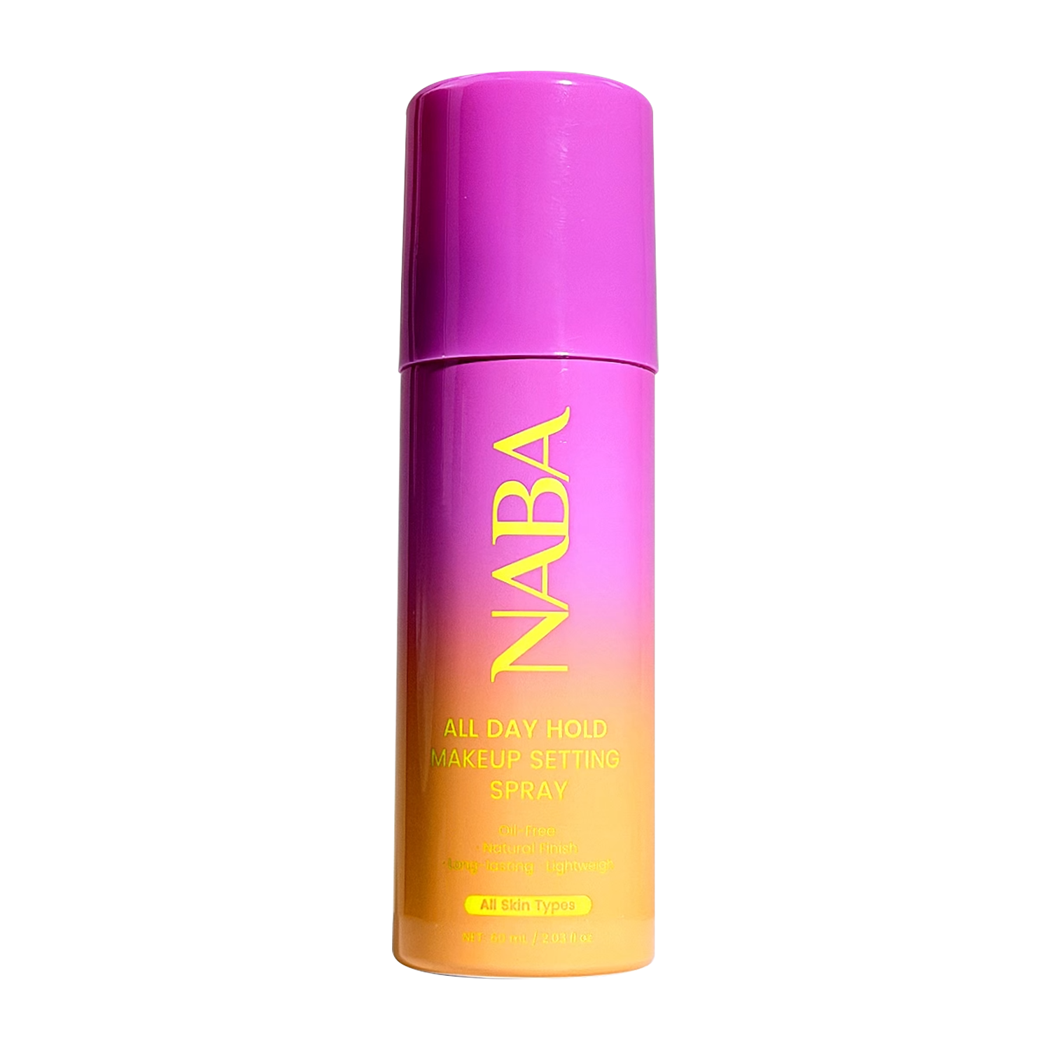 NABA All Day Hold Aerosol Setting Spray by NABA Cosmetics USA, fine mist bottle for long-lasting makeup hold.