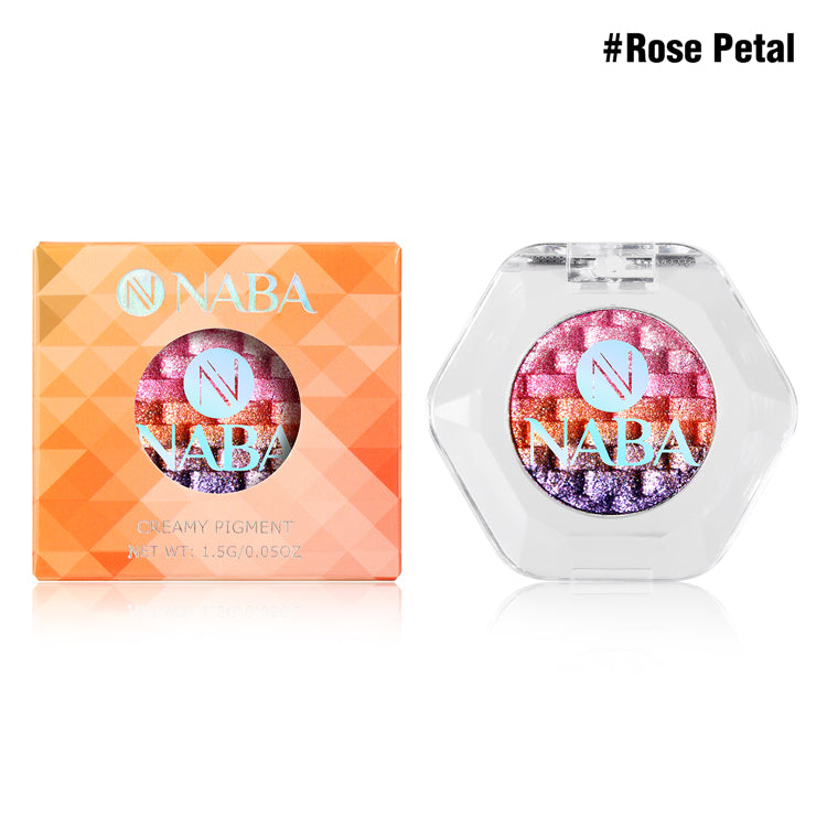 Rainbow Creamy Pigment in Rose Petal by NABA Cosmetics USA, vibrant pink and purple eyeshadow pigment in a creamy texture.