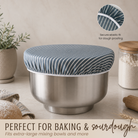 Reusable beeswax bowl covers for bread proofing, XL size, by Nectar & Nest, shown covering a bowl in a kitchen setting.