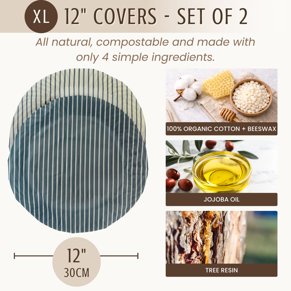 Reusable beeswax bowl covers for bread proofing by Nectar & Nest, XL size 12-inch, used to cover bread bowls naturally.