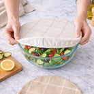 Reusable beeswax bowl covers for bread proofing, Nectar & Nest L-10 inch size, natural beeswax finish, fabric-lined interior.