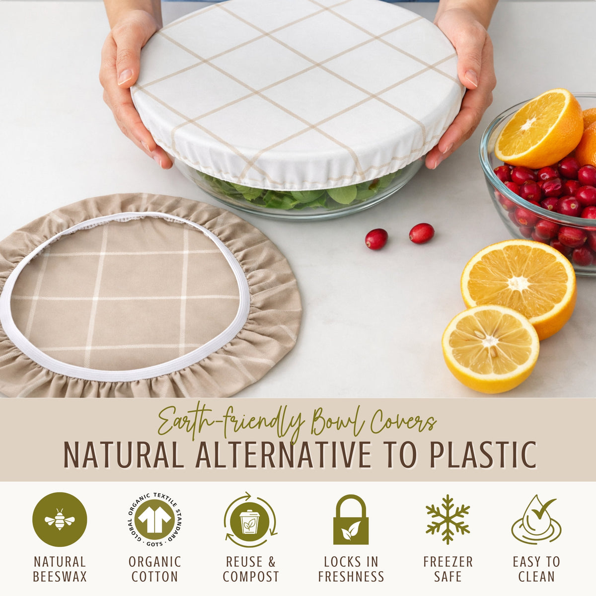 Reusable beeswax bowl covers for bread proofing, Nectar & Nest L-10 inch, natural beeswax material, fits large bowls.