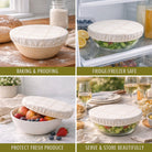 Reusable Nectar & Nest beeswax bowl covers for bread proofing, 10-inch size, natural beeswax material, snugly fitting bowl covers.
