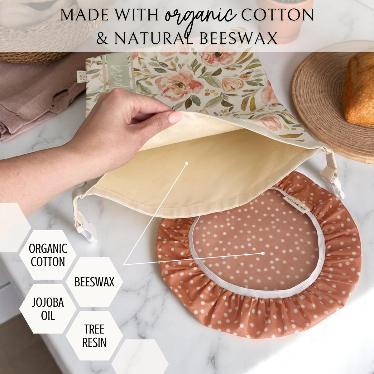 Limited-edition Nectar & Nest Artist Series bread baker set with a colorful toile pattern by Kim Morrow.