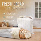 Reusable beeswax bread bags from Nectar & Nest for storing homemade bread and sourdough, with natural beeswax coating and breathable fabric.