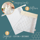 Reusable beeswax bread bags for homemade bread and sourdough by Nectar & Nest, showing natural beeswax-coated fabric and bread inside.
