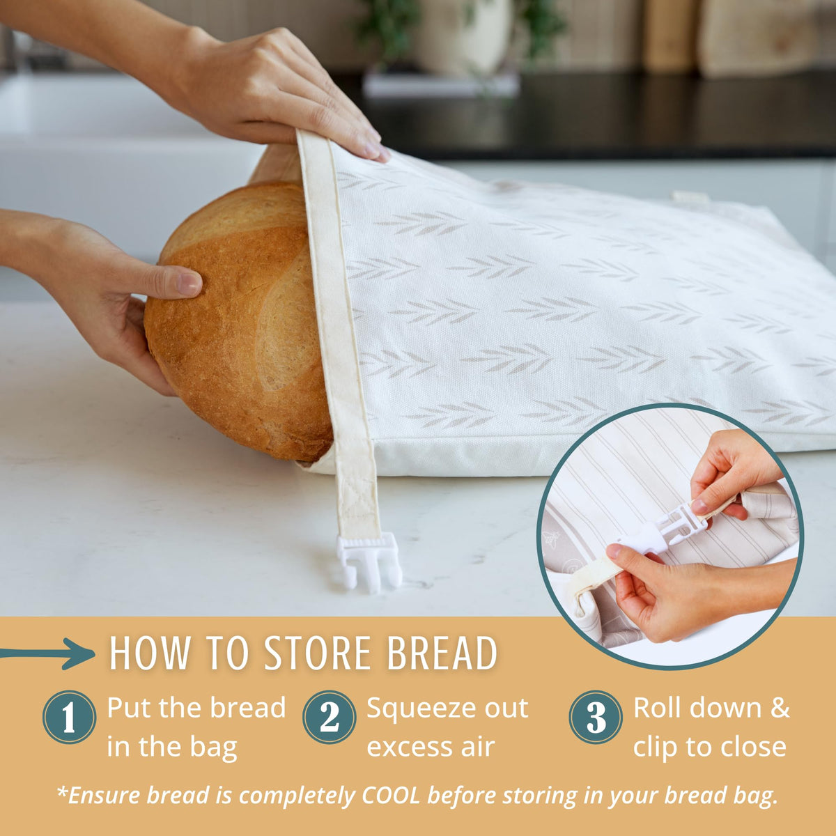 Reusable beeswax bread bags from Nectar & Nest, ideal for storing homemade bread and sourdough loaves.