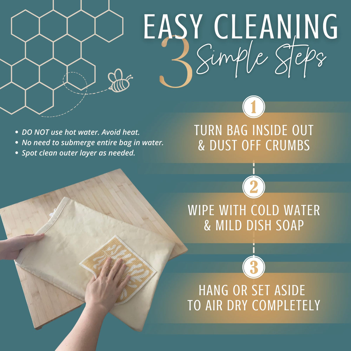Reusable beeswax bread bags from Nectar & Nest for storing homemade bread and sourdough, featuring natural beeswax coating.