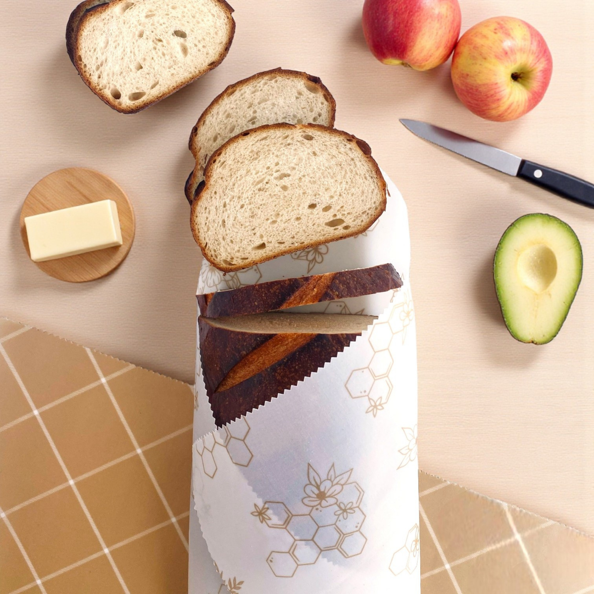 XL Beeswax Bread Wraps by Nectar & Nest featuring honeycomb twill fabric for eco-friendly food storage.
