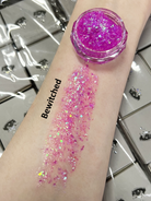 Nekoyanin Gel Glitter Tears in a small jar with shimmering pink and silver glitter for makeup or nail art.