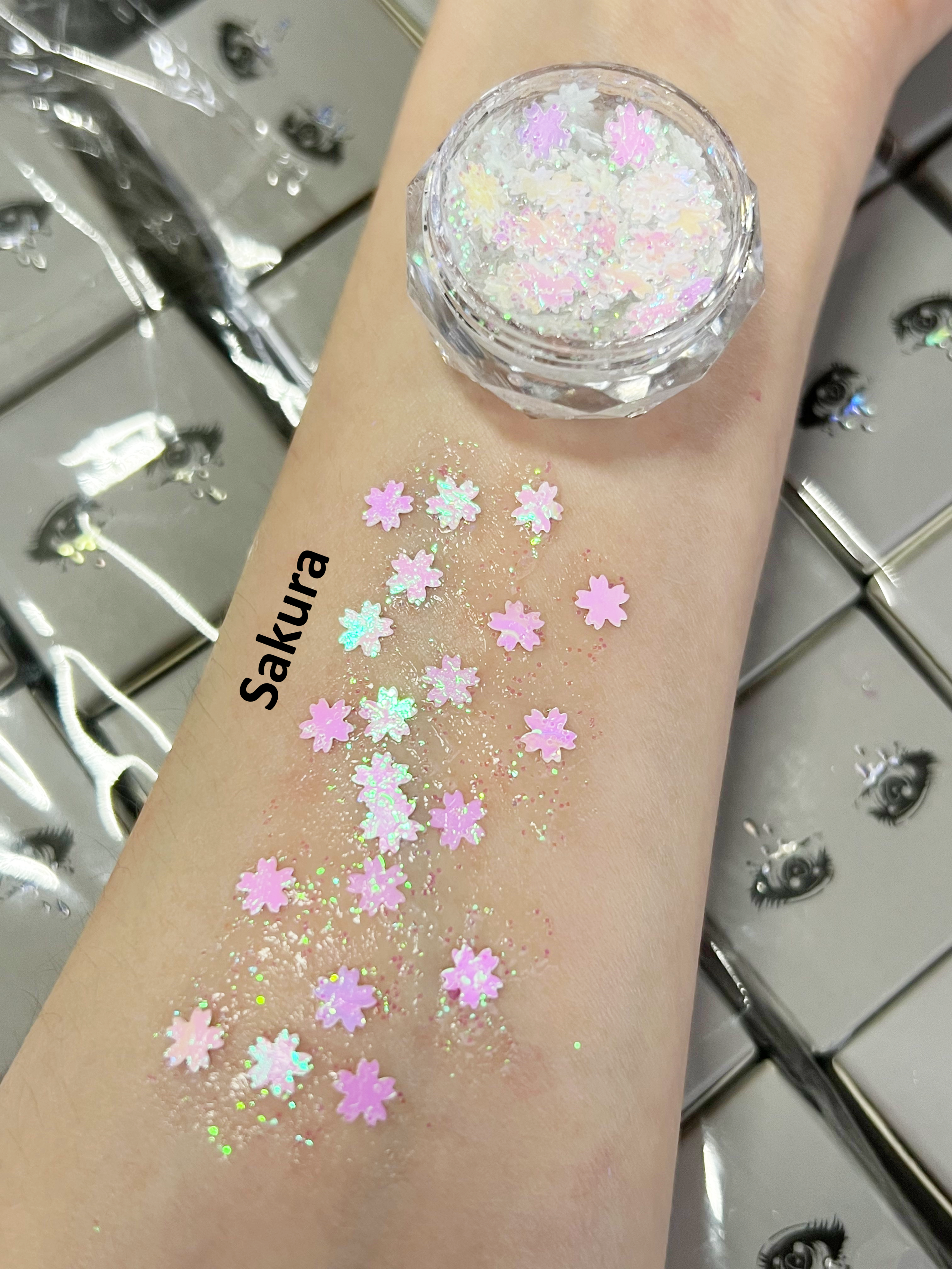 Nekoyanin Gel Glitter Tears in a jar with shimmering silver glitter, perfect for nail art and creative makeup looks.