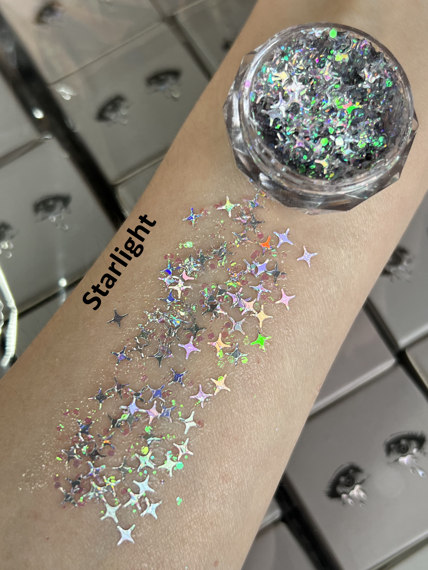 Nekoyanin Gel Glitter Tears in a jar with shimmering silver glitter, suitable for cosmetic or nail art use