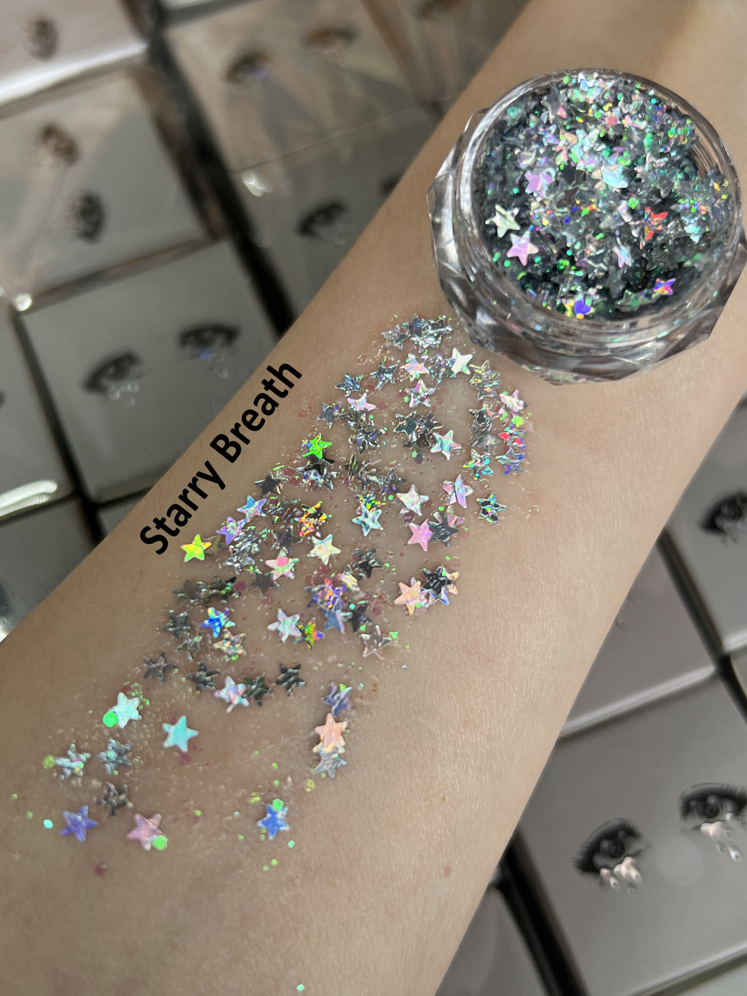 Nekoyanin Gel Glitter Tears in a jar with shimmering gold glitter, perfect for nail art and creative beauty designs.