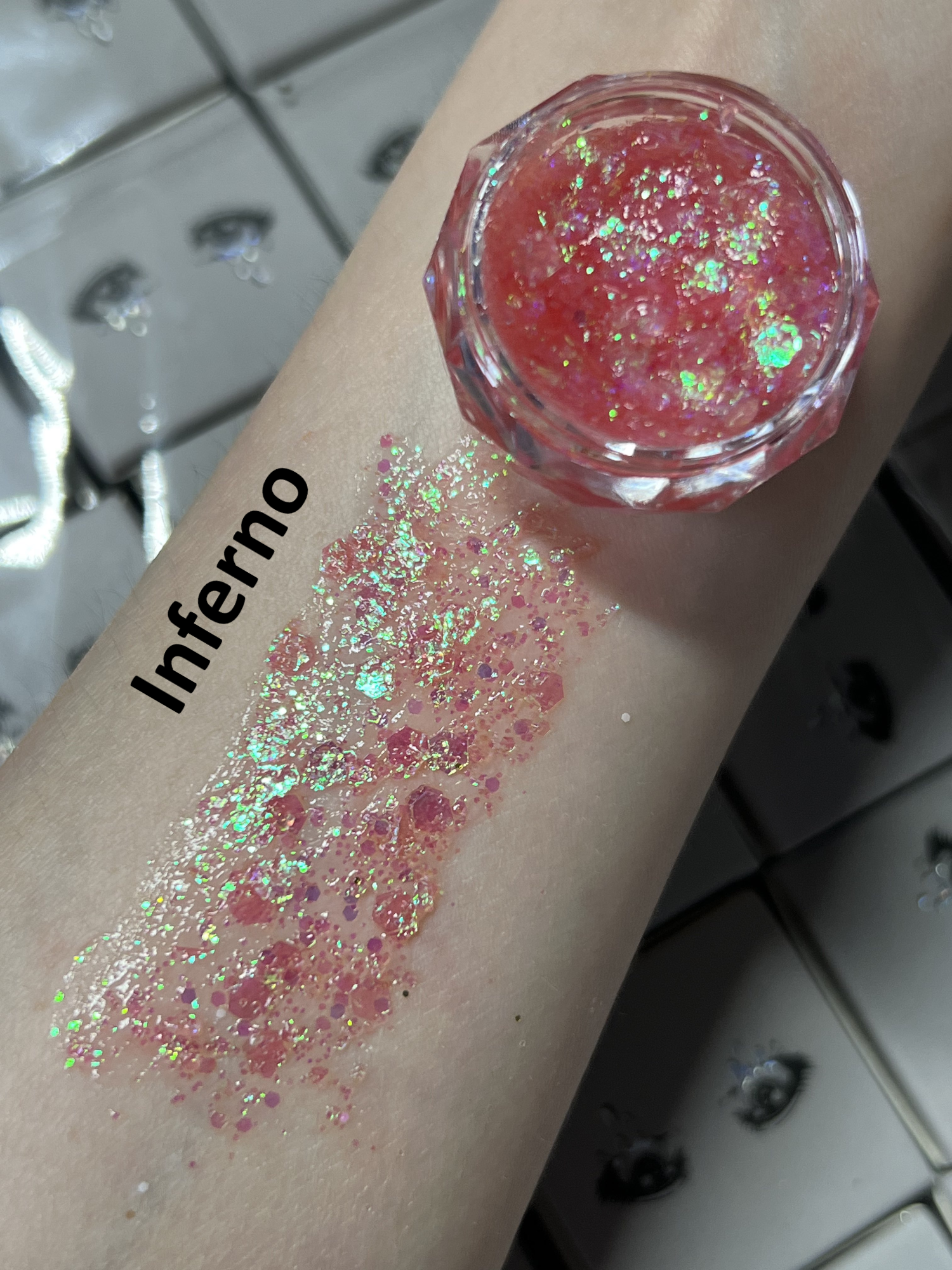Nekoyanin 24K Gel Glitter Tears in a jar with sparkling gold shimmer and textured glitter for decorative nail art or crafts.