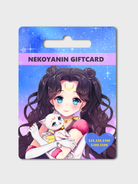 Nekoyanin gift card featuring colorful cat illustrations and branding, ideal for gifting and online purchases.