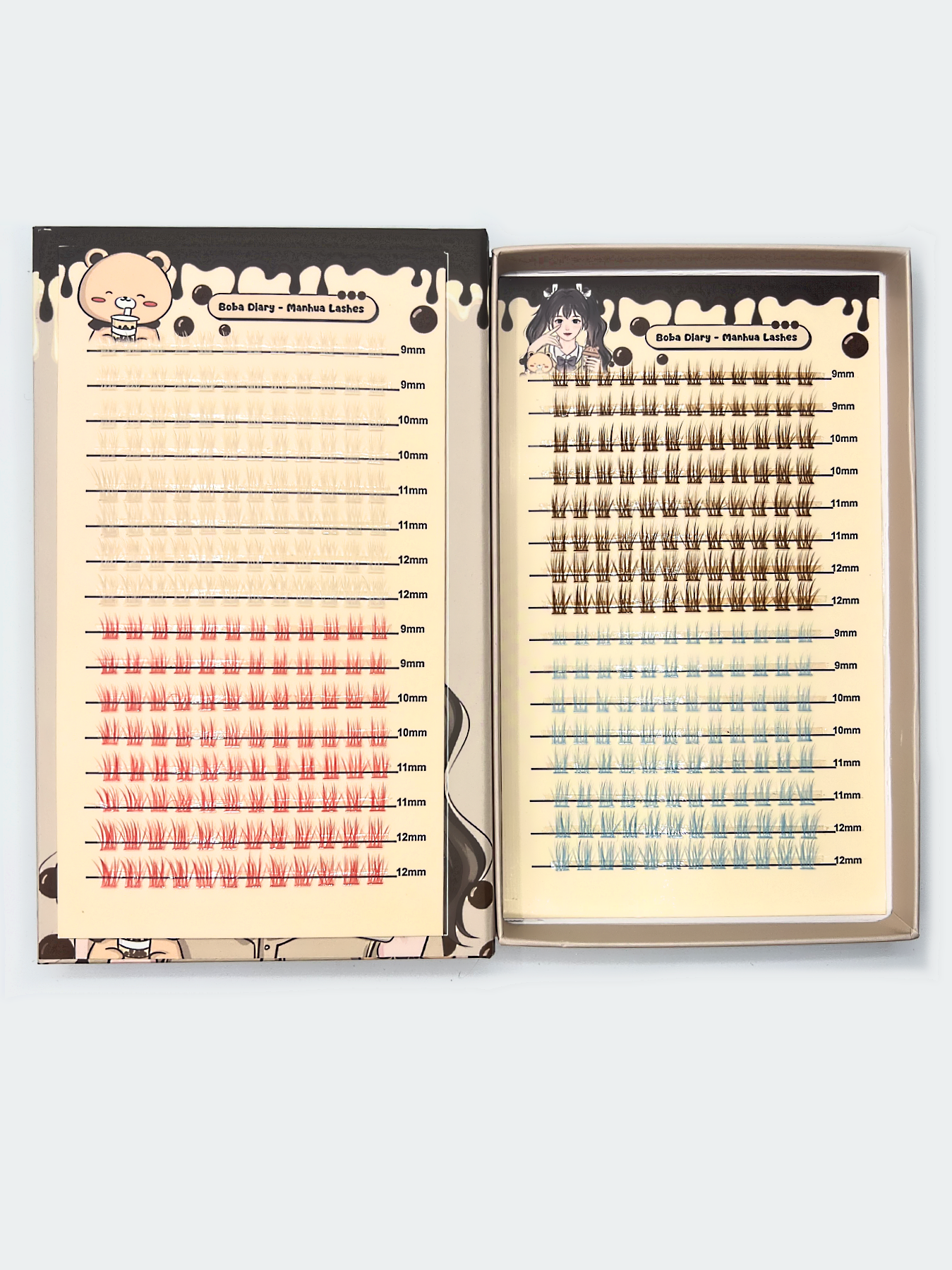 Nekoyanin Boba Diary Manhua Manga Lash Clusters Book featuring colorful manga-style illustrations and lash cluster designs.