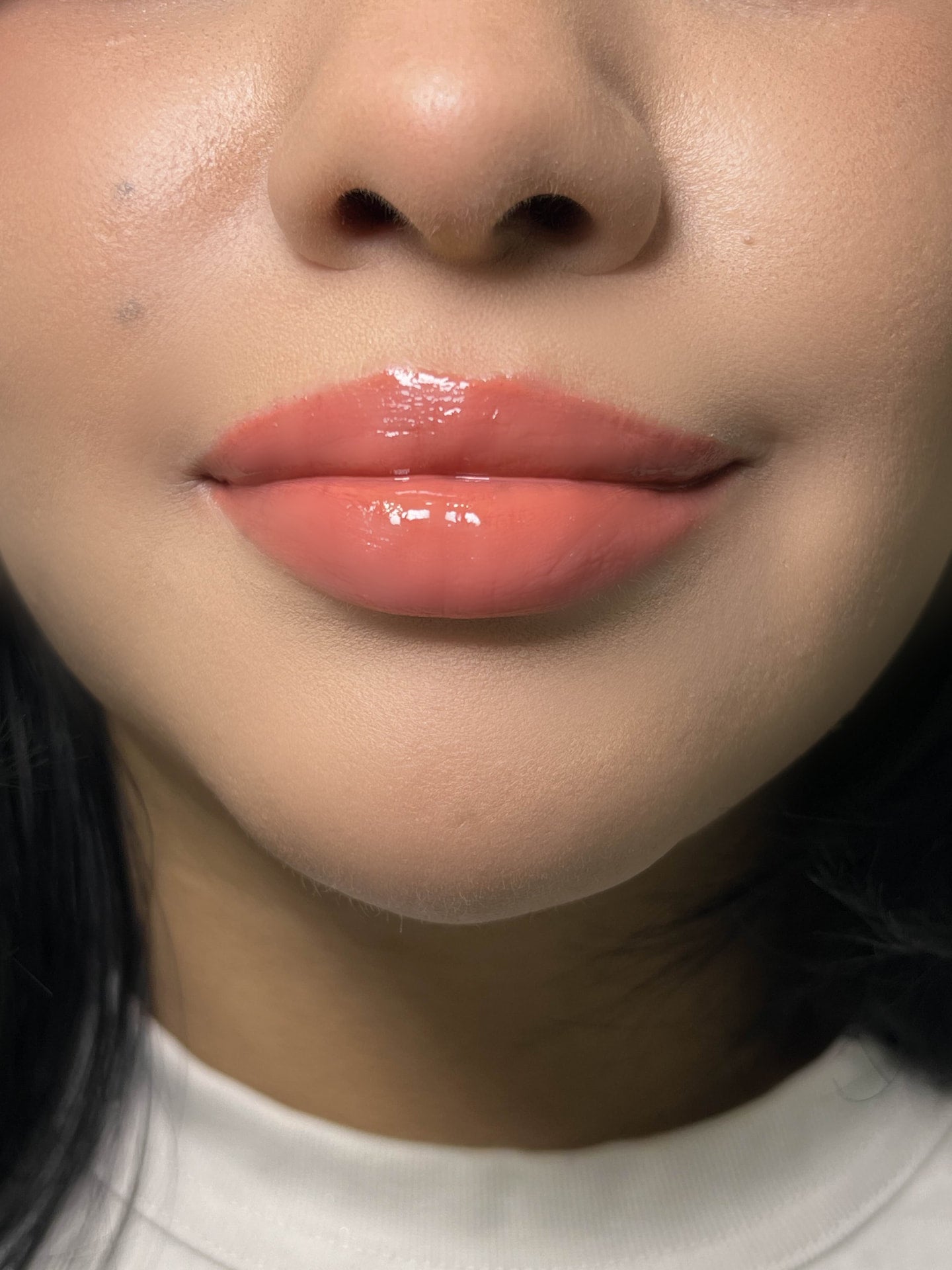 Nekoyanin Fruit Jam Lip Gloss Keychain featuring a cute apple-shaped lip gloss container with a keyring attachment.
