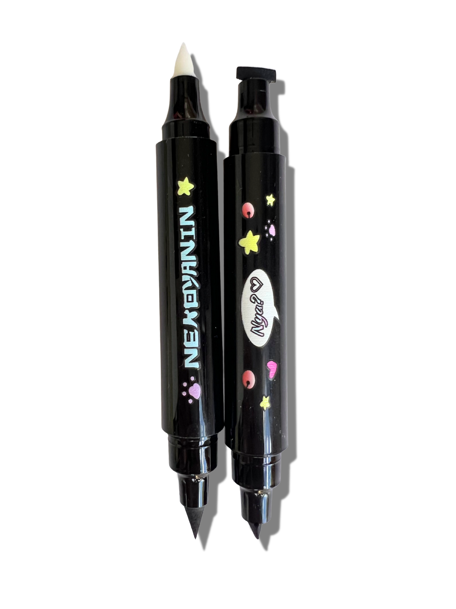 Black cat girl winged eyeliner stamp and eraser from Nekoyanin, featuring a cute cat-themed design for precise makeup application.