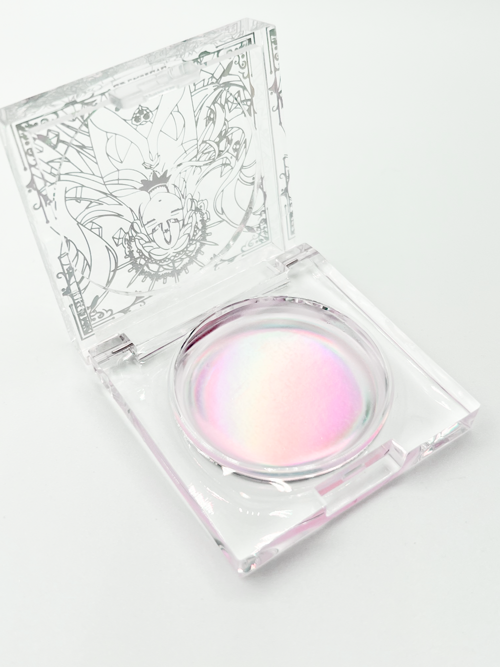 Nekoyanin anime color changing blush in clear quartz shade, featuring a compact blush with a pastel pink hue and decorative design.