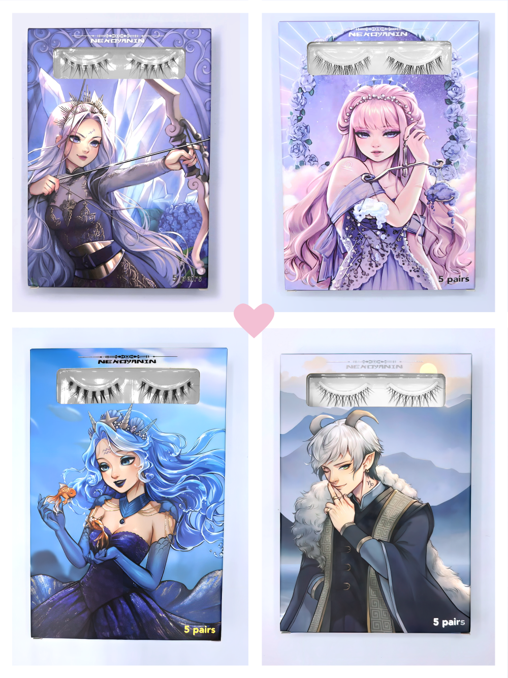Nekoyanin Zodiac Manga Lashes featuring Cancer zodiac symbol with manga-inspired design and long, dramatic black eyelashes.