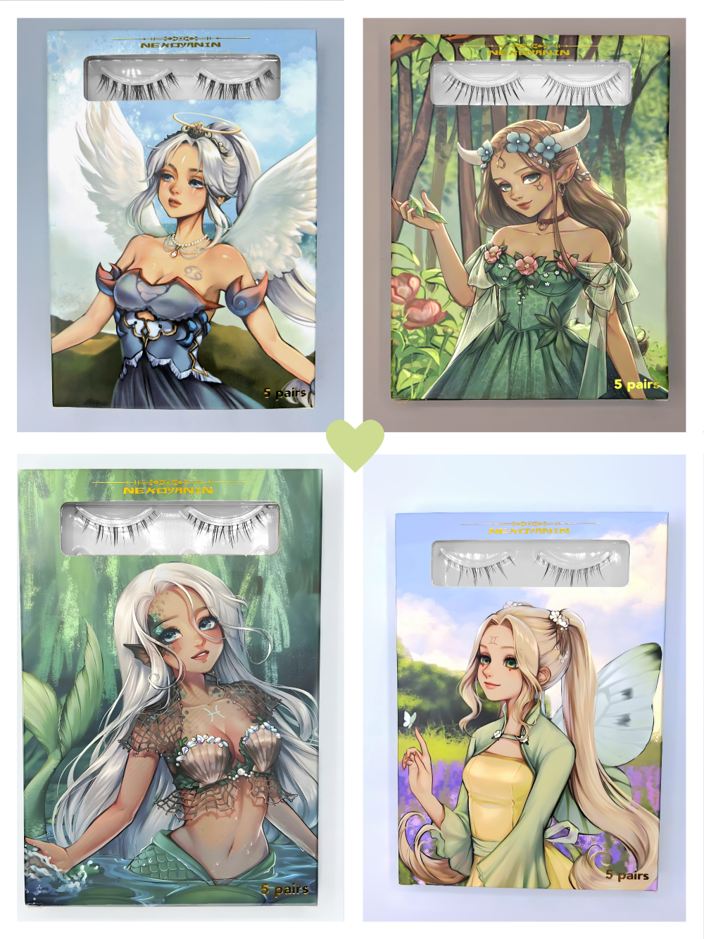 Nekoyanin Zodiac Manga Lashes featuring Cancer zodiac design with long, curled black false eyelashes for dramatic eye looks.